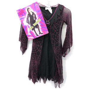Spell Spinner Kids Size 4-6 Witch Halloween Costume Dress Web Coat Spider Medall